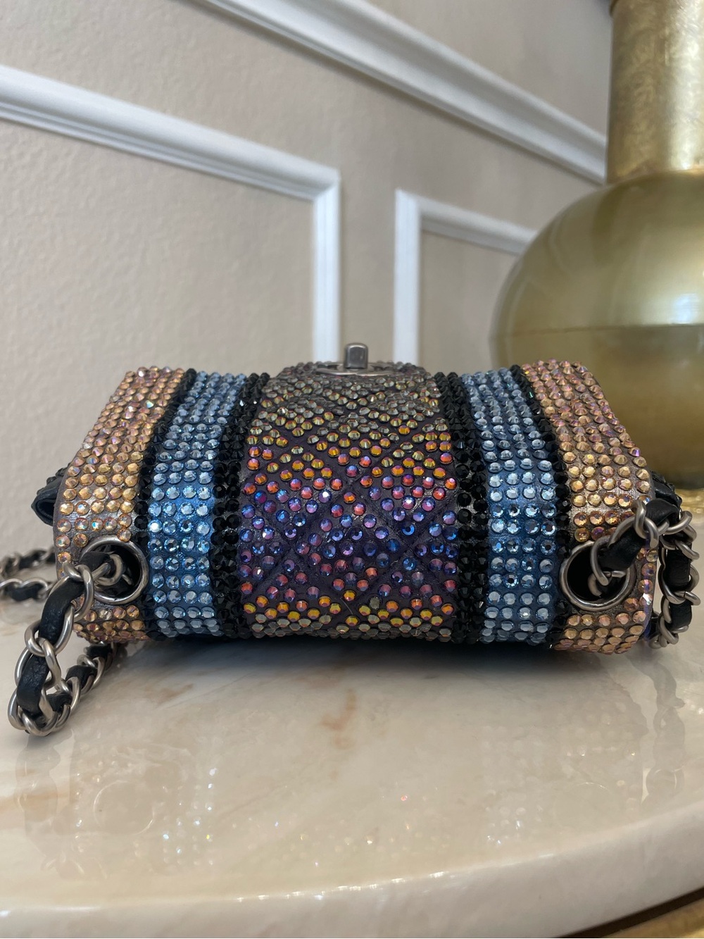 Chanel classic mini small square flap custom strass crystal multicolor stone - Picture 6 of 16